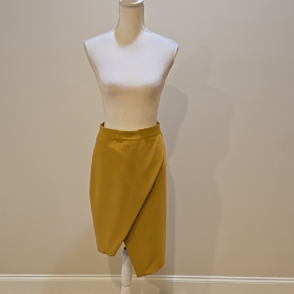 Asymmetrical Yellow Midi Wrap Skirt for Work - Picture 1 of 11